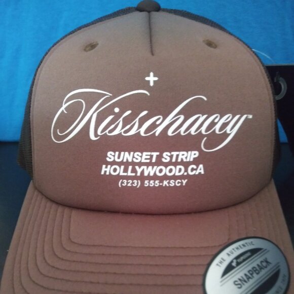 Kiss Chacey Sunset Strip Hollywood CA Brown 5 panel Address Trucker Hat - Picture 1 of 4